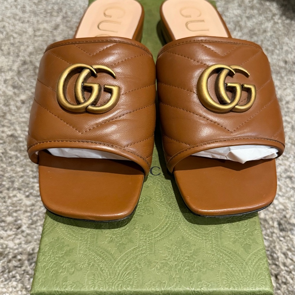 Gucci Women's Tan Leather Slide Sandals